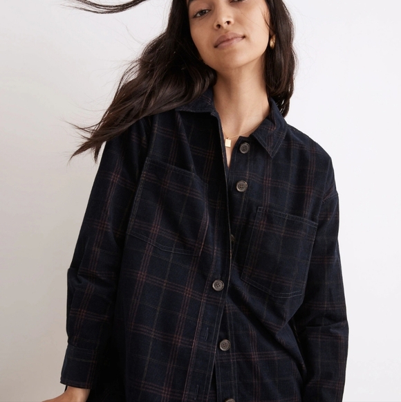 Madewell Corduroy Kentwood Oversized Shirt-Jacket in Plaid - Picture 3 of 6